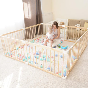 Natural Solid Pine Wood Baby Playpen