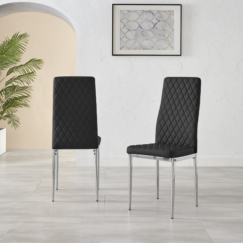 5-Piece Wood Dining Table Set with 4 Faux Leather Upholstered Chairs and Rectangular Table, Black, Black/Silver