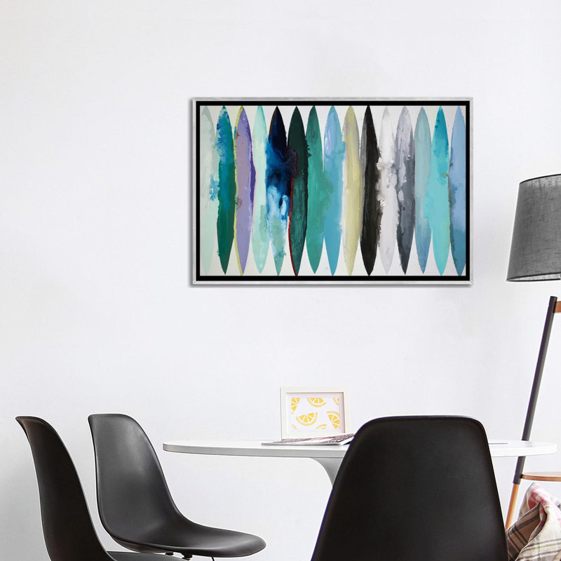 " Even Flow - Cool Colors " by Randy Hibberd, 26" H x 40" W, Silver Floater Framed