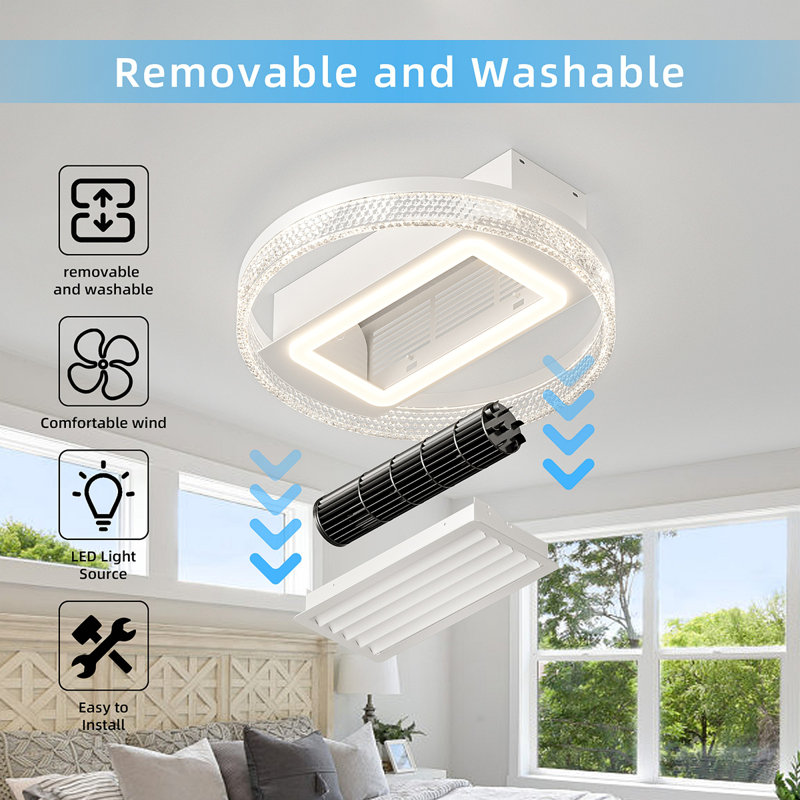 Ventilateur de plafond moderne sans feuille de 20 pouces avec moteur réversible amovible et lavable à télécommande