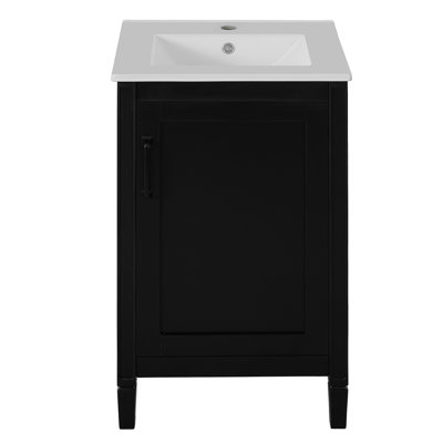 Meuble-lavabo de 20 po avec lavabo en céramique, porte à fermeture douce, tablette réglable en forme de U, support de rangement pour porte, armoire autoportante moderne pour les petites salles de bain