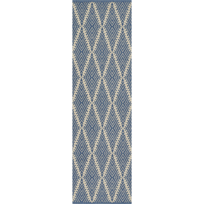River Geometric Handmade Flatweave Area Rug, Runner 2'3" x 8', Denim