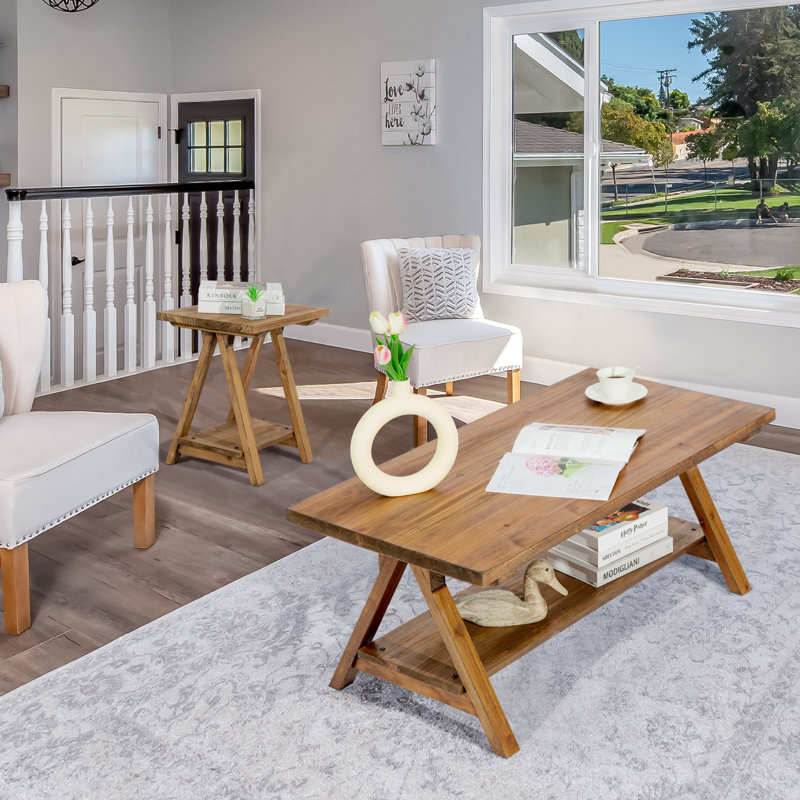 Clere 43"W Rustic Solid Wood Coffee Table