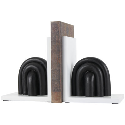 Wooden Decorative Black Bookends with White Stands Set