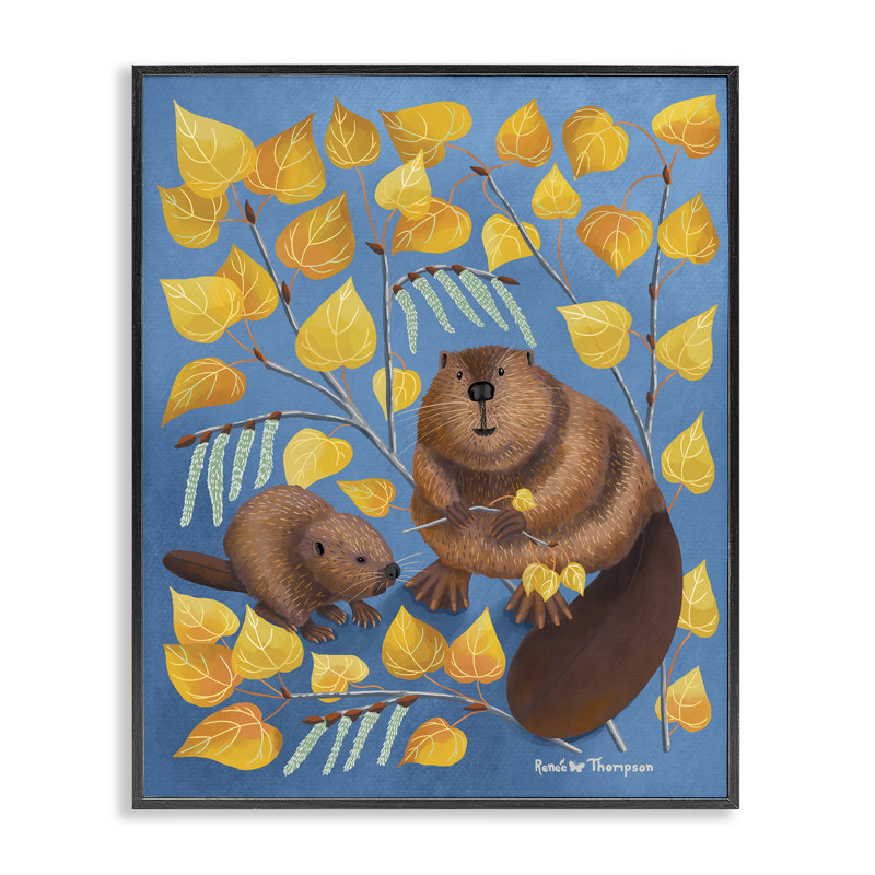 «Beaver & Quake Aspen», art de la giclée par Renee Thompson, H 30 po x l 24 po, Estampe numérique encadrée blanc bord de mer