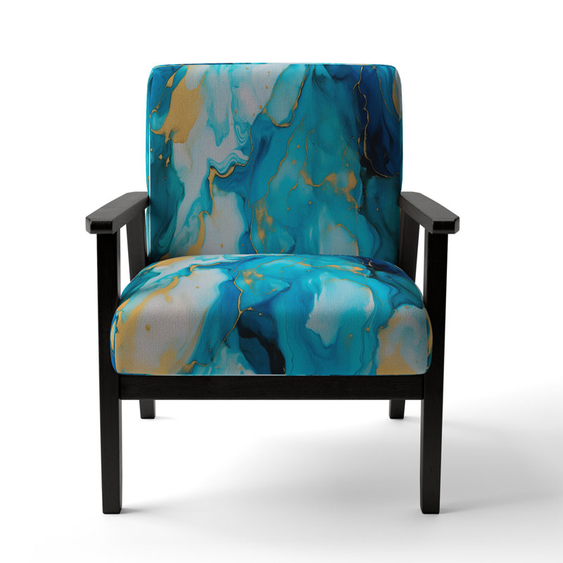 Fauteuil Berdahl, Polyester turquoise, Accoudoirs carrés noirs