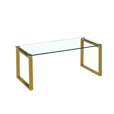 Table basse Huxley - plateau en verre, base en métal, table de salon industrielle moderne