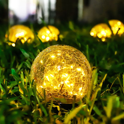 Solar Cracked Glass Globe Ball Light Warm White LED Garden Lights For Outdoor Pathway Yard Decor