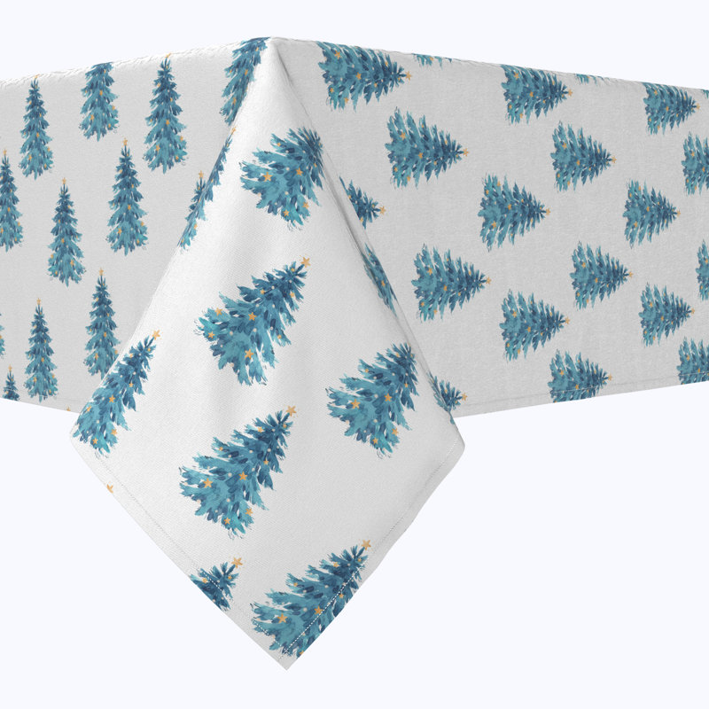 Emmay  Square Tablecloth, 100% Cotton, Watercolor Christmas Trees