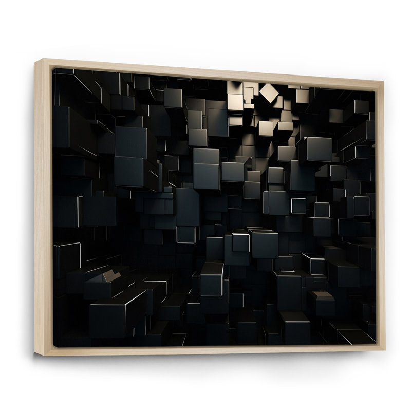 Dimensions du cube 3D en brique noire - Décoration murale géométrique abstraite, Cadre naturel flottant