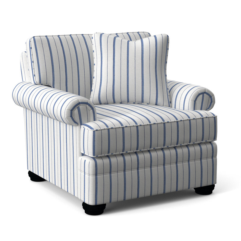 Kensington Armchair, Cobalt Blue Stripe; 0204-64, Havana Finish