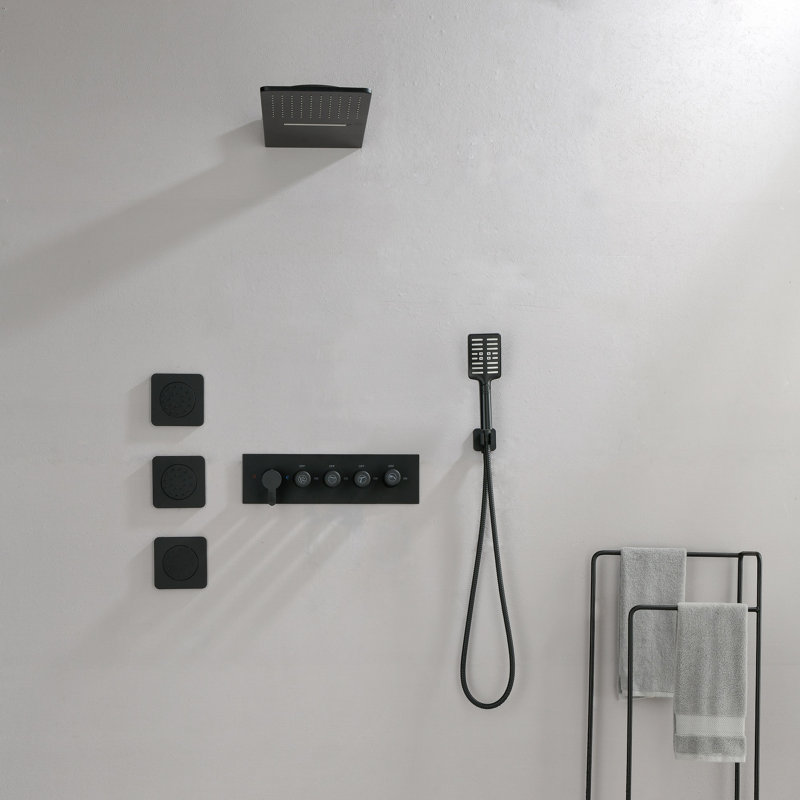 Pressure Balanced Complete Shower System with Rough-in Valve, Matte Black