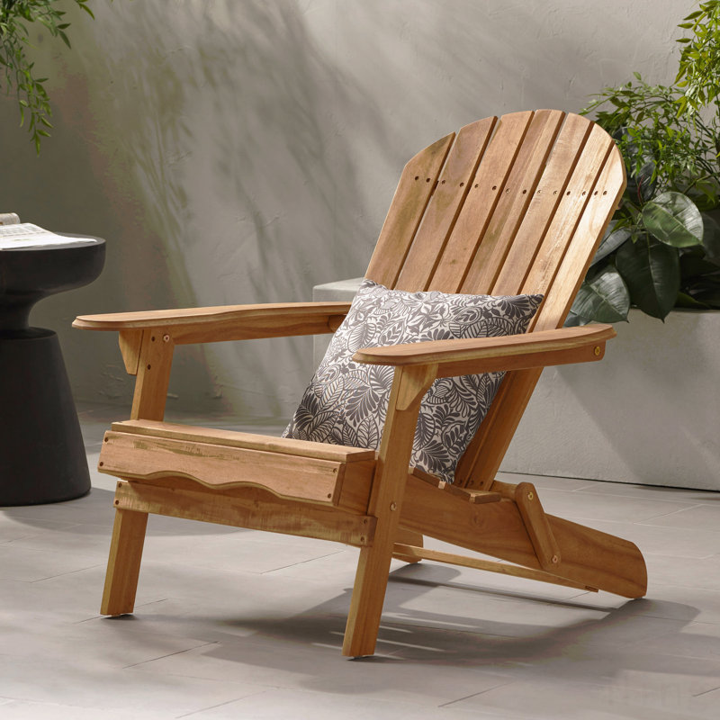 Folding Chair Outdoor Wooden Accent Furniture Fire Pit Lounge Chairs,Foldable Design For Patio & Garden Relaxation With Slatted Back & Wide Armrests- Teak Finis