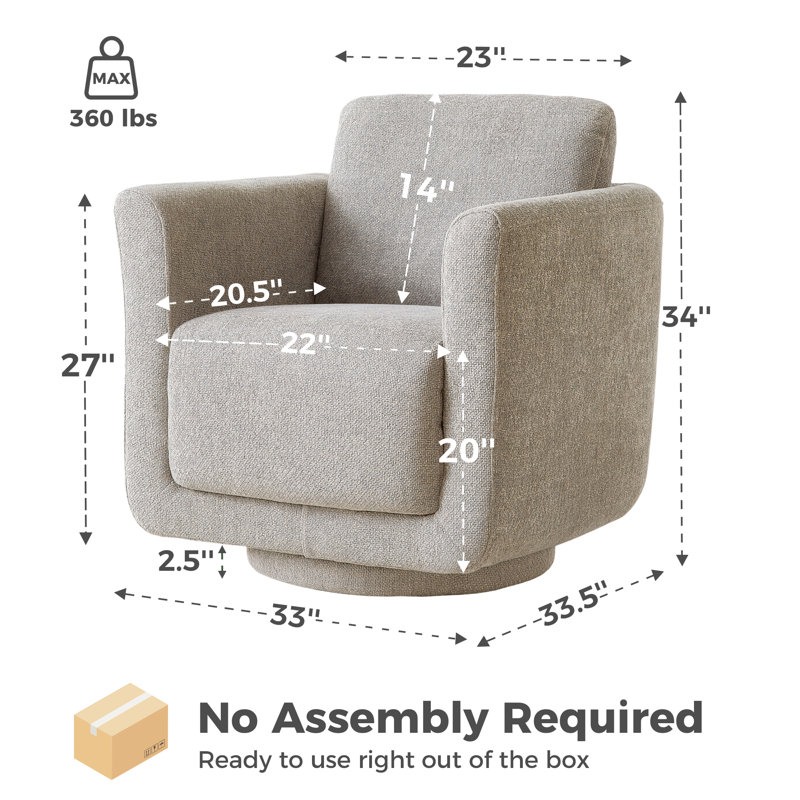 Fauteuil demi-tonneau rembourré et pivotant, Chenille performance gris tourterelle