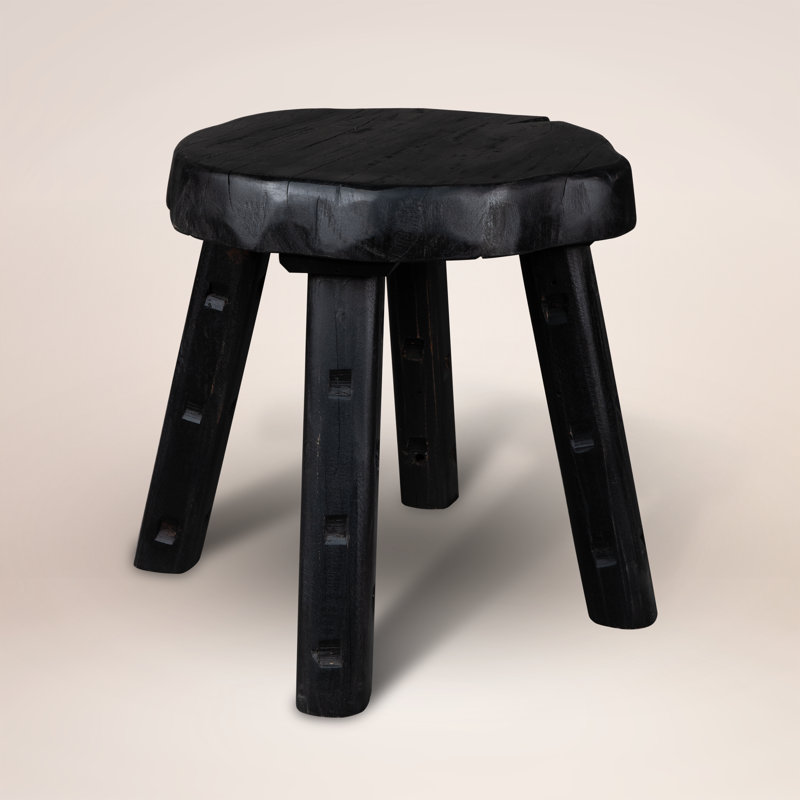 Ebonized Totem Stool (Short) ~ Inspired by its charred, sculptural presence, this 100% reclaimed stool embodies both primal craftsmanship and modern minimalism, like a relic reborn in ebony.