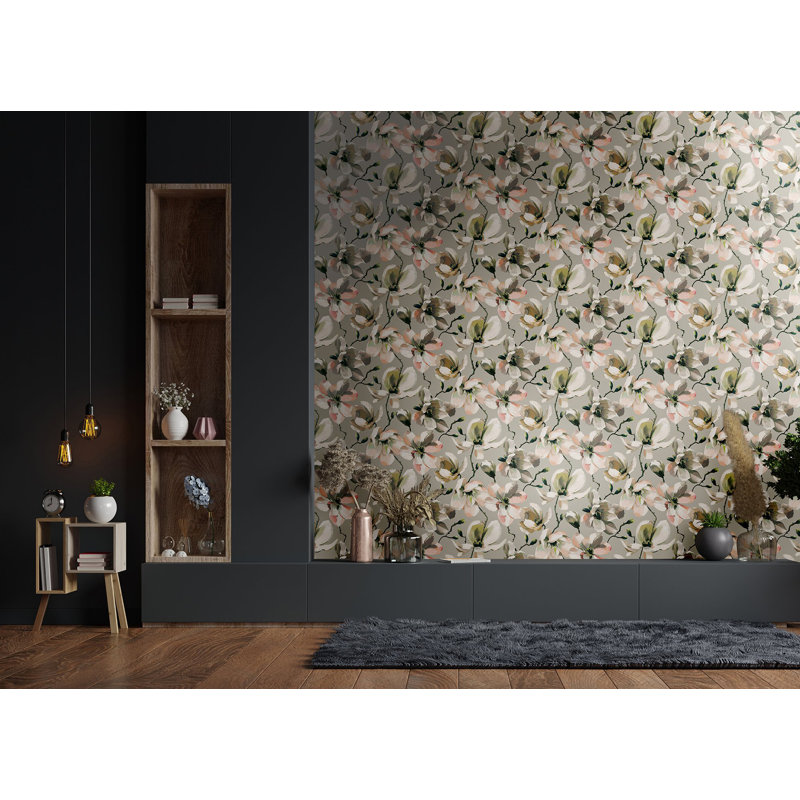 Flora Collection Cherry Blossom Wallpaper Roll, Beige