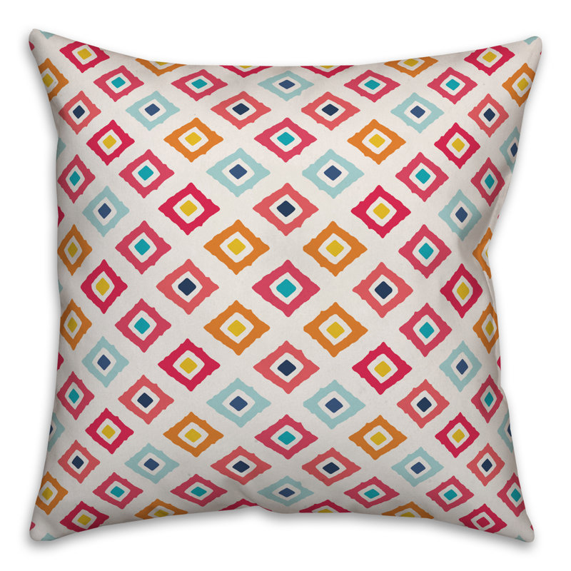  Diamonds Indoor/Outdoor Throw Pillow, Polyester/Polyfill, 20" x 20", Orange/Red/Aqua