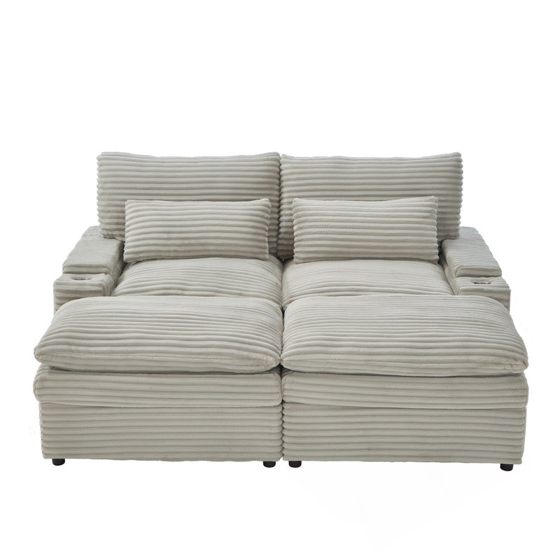 Modular Loveseat Sofa, Gray Corduroy