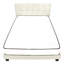 Lit, grand lit, tapissier, aspect lin beige, pieds en bois noir