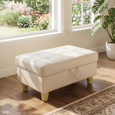 Banc de repose-pieds rectangulaire avec couvercle à charnière, repose-pieds en similicuir pour le salon, la chambre à coucher, le vestibule, champagne, 35 po x 23,5 po x 17,5 po