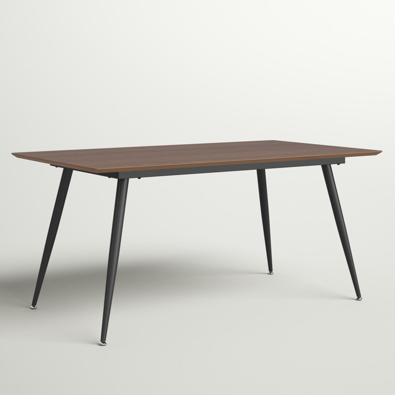 Alec Walnut Metal Base Dining Table, Dark Wood