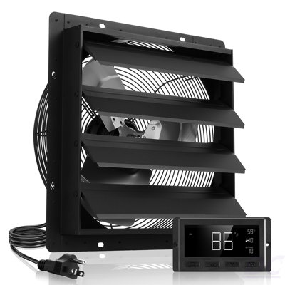 16 Inch Shutter Exhaust Fan, Wall Mounted Attic Vent Fan With Smart Programming Variable Speed Temperature Control, 2900 CFM,EC Motor,Timer, For Shed,Garage,Greenhouse Ventilation Cooling,Black