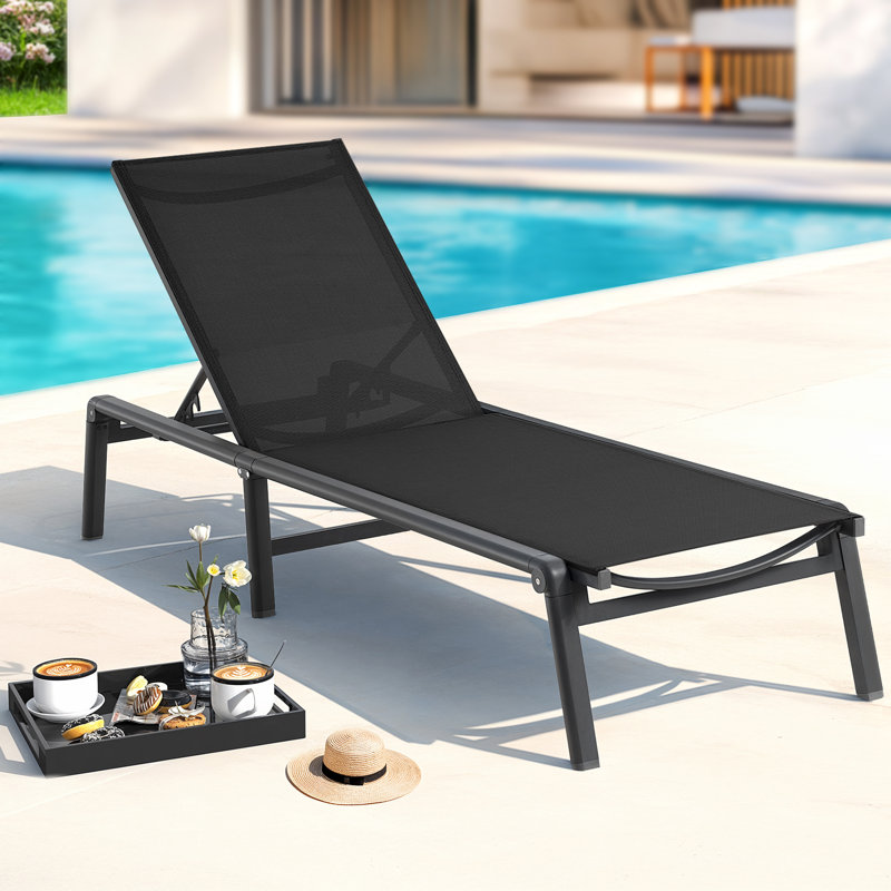 Ajoku Full Assembled Aluminum Foldable Chaise Lounge Chair With 5 Position Adjustable Backrest, Black