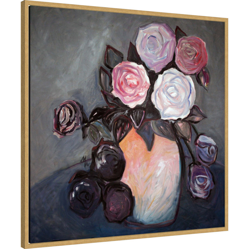 «Essential Roses» par Marina Nelson, reproduction d'art sur toile encadrée, 30 x 30, Sylvie or brillant