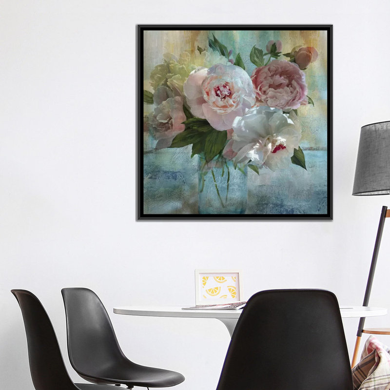 «Peony Bouquet I» par Nan - reproduction d'art sur toile tendue, Toile avec cadre noir, H 37 po x l 37 po x P 1,5 po