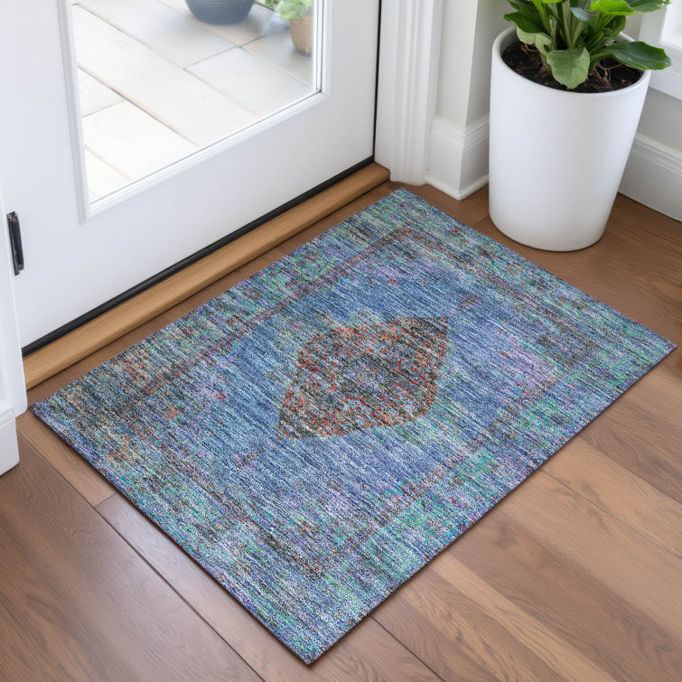 Machine Washable Indoor/Outdoor Xhevrie Blue Rug