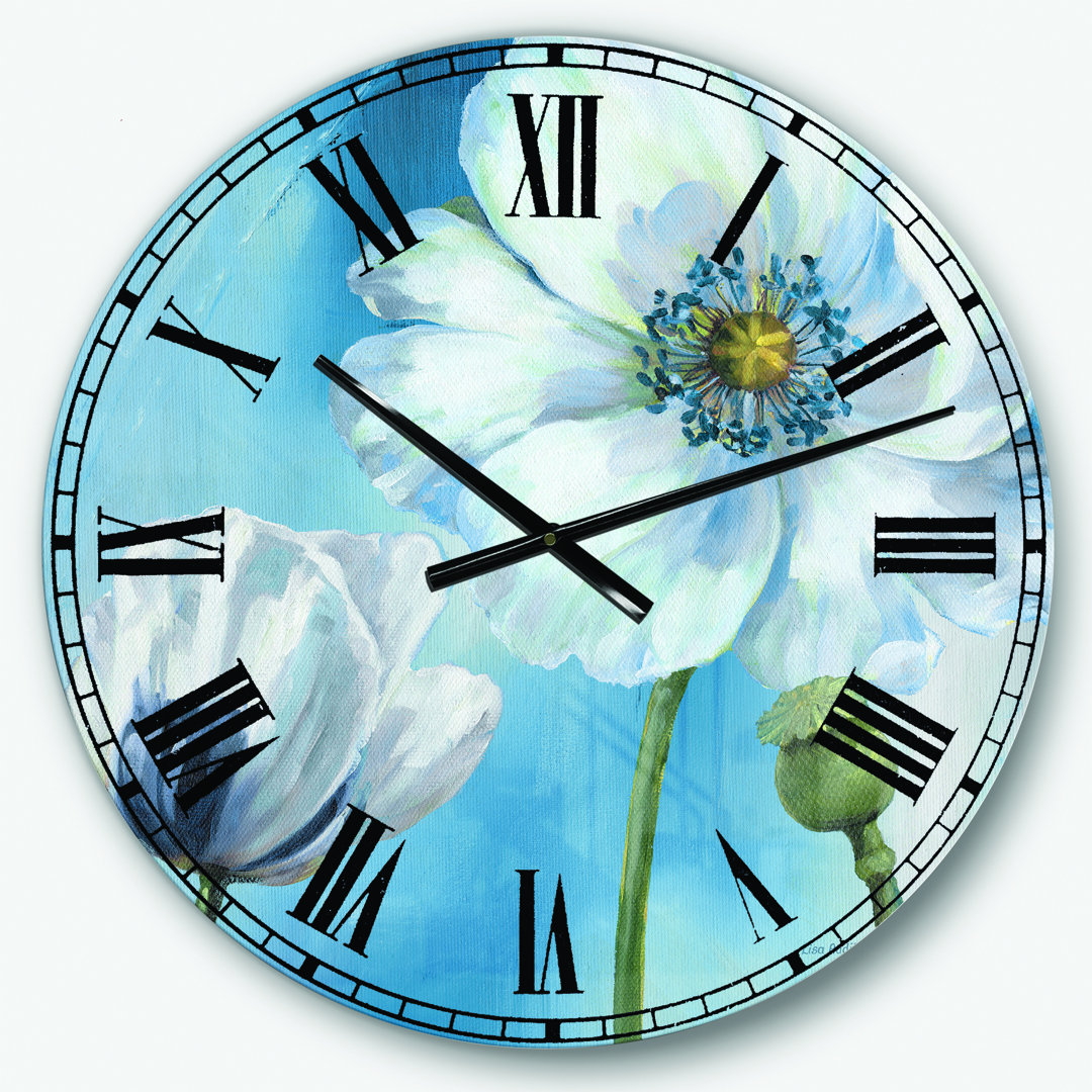 Swigart Handpainted White Flower on Blue I - Farmhouse wall clock The Twillery Co.® 