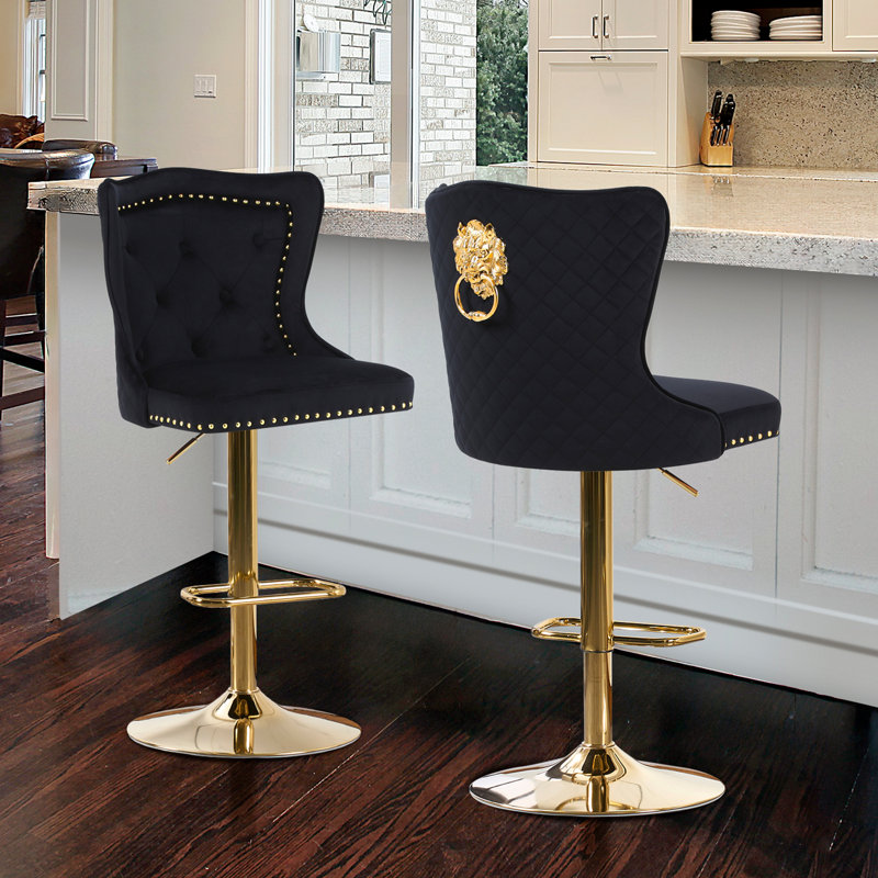 Tabouret de bar Fredez, Noir, Or