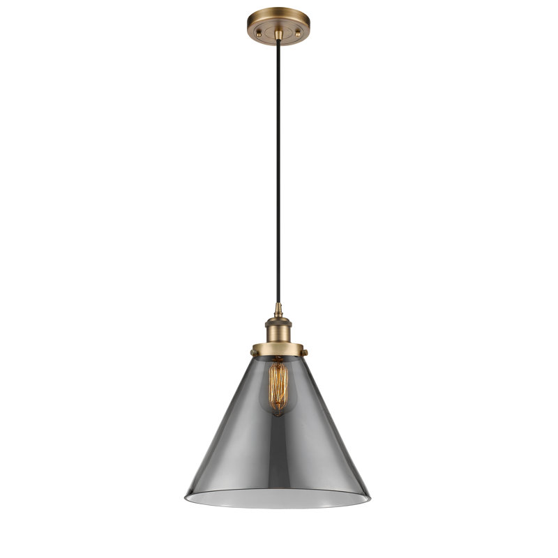 Luminaire suspendu conique à 1 lumière Gendron, Plaqué couleur fumée, DEL, Nickel satiné brossé