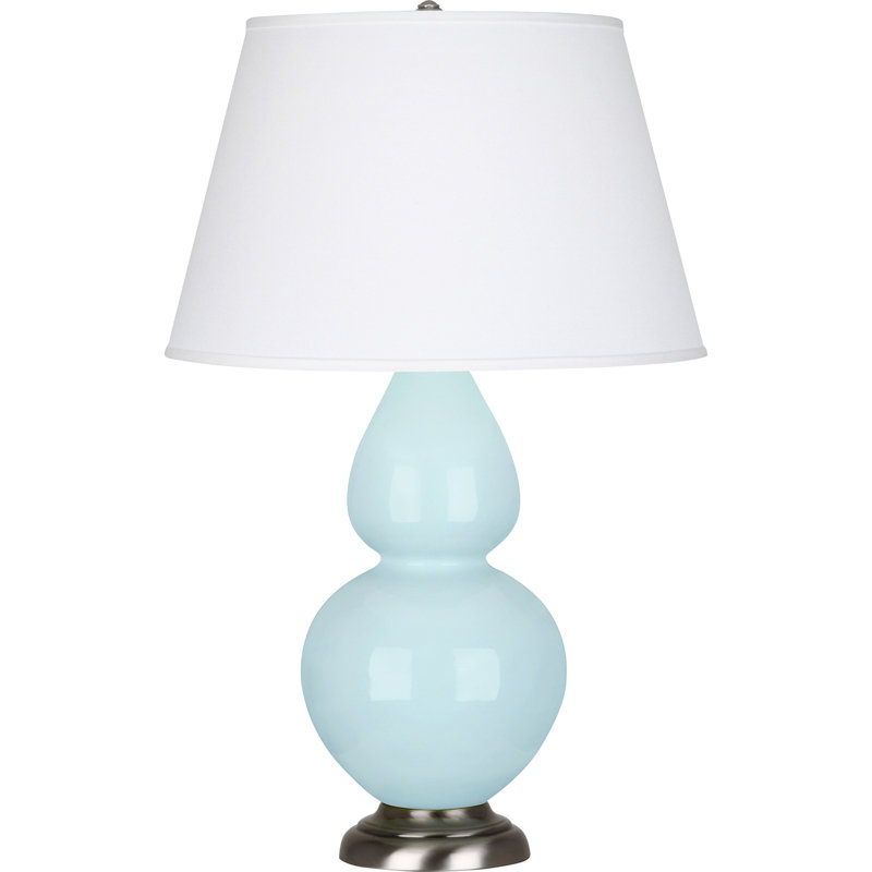 Lampe de table double gourde 31 po, Bleu bébé / argenté antique, Perle