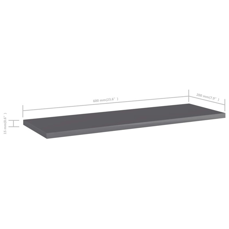 Ensemble de 4 tablettes vidaXL, H 0,6 po x l 15,7 po x P 11,8 po, Gris à haute brillance