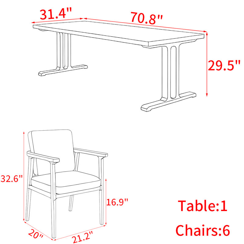 Ensemble de table en bois massif simple et luxueux, H 29,5 po x L 70,8 po x l 31,4 po