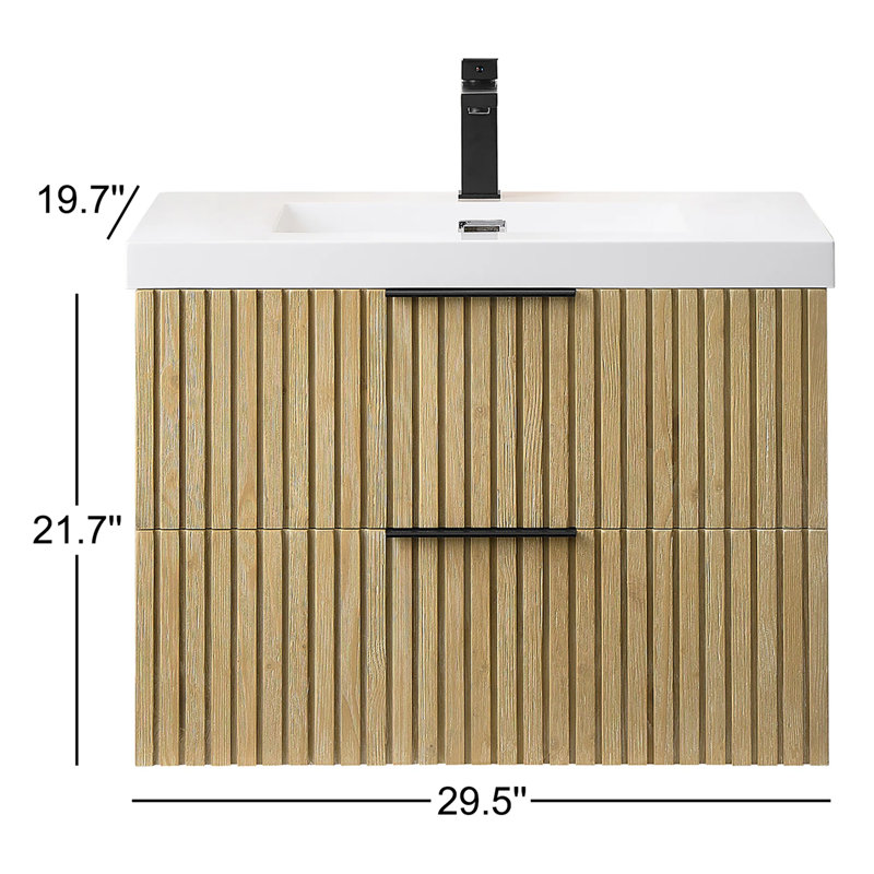 Livia 30" Wall-mounted Single Bathroom Vanity with White Artificial Drop-in Sink without Mirror