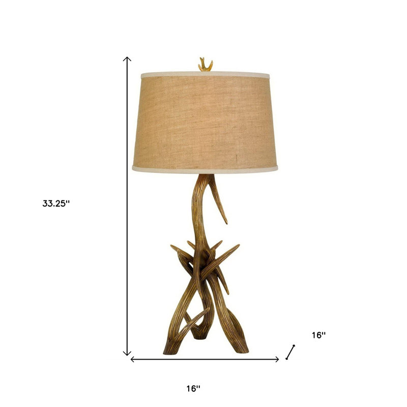 Lampe de table 33 "en bois brun avec abat-jour empire brun