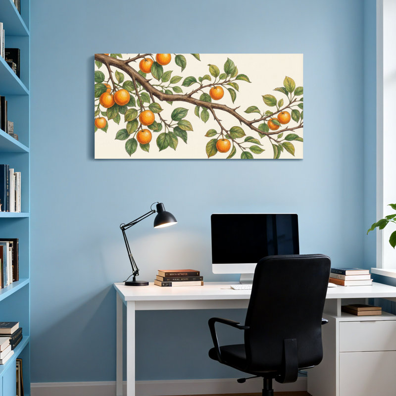 Plantes et fleurs - branche d'oranger avec feuilles et fruits, H 20 po x l 40 po