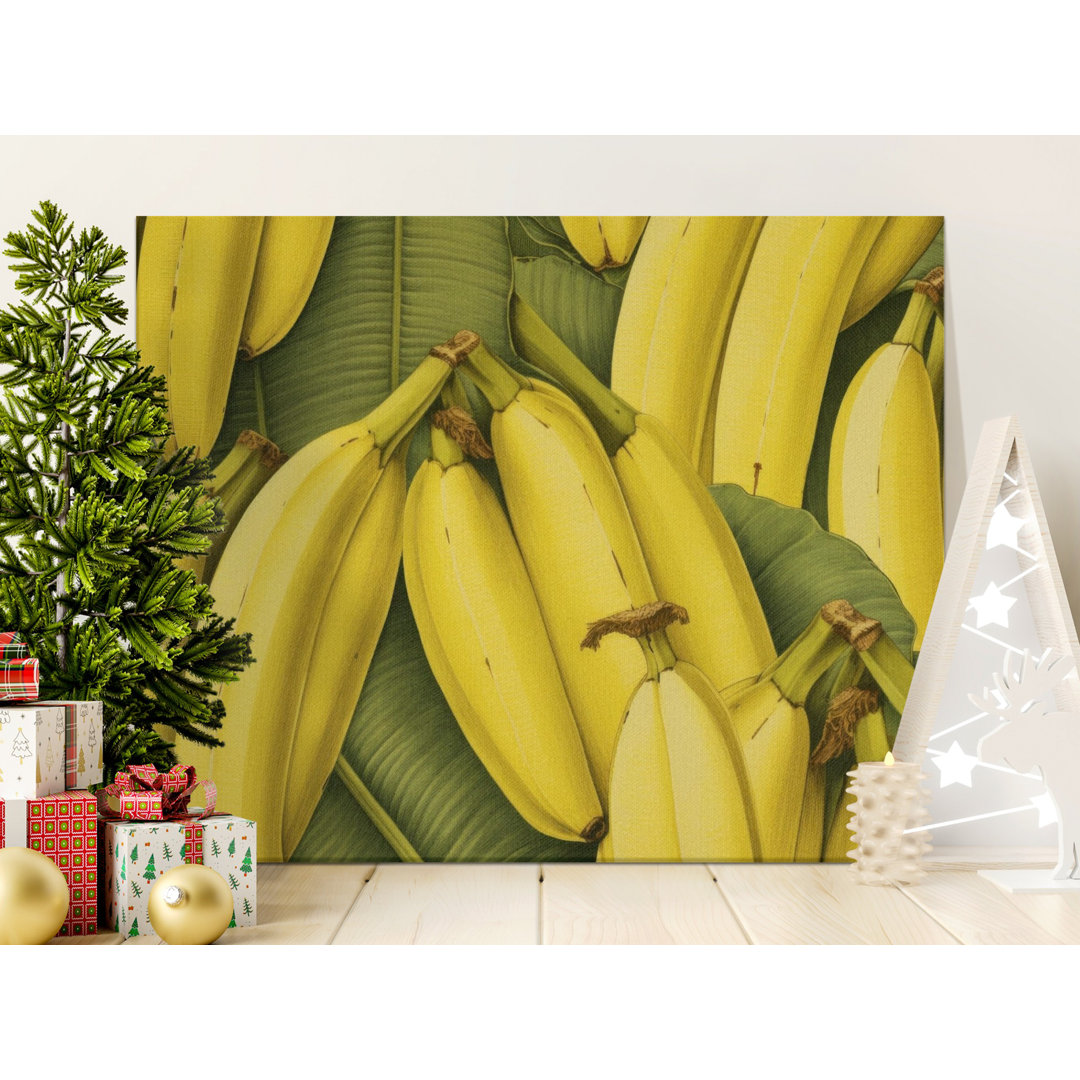 Vibrant Tropical Banana Bunch Canvas Wall Art, Botanical Leaf Print, Exotic Fruit Kitchen Decor, Modern Home Office Artwork
