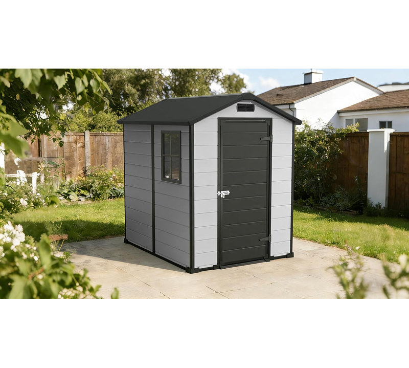 4x6 FT Outdoor Storage Shed, Plastic Resin Garden Shed with Lockable Door & Window, Black