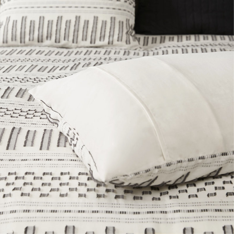 Mini ensemble d'édredon en jacquard de coton ivoire / gris anthracite / très grand californien