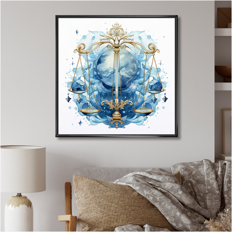 Balance, signe du zodiaque I sur toile, Cadre flottant noir, H 16 po x l 16 po x P 1 po