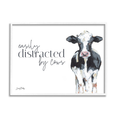 "Easily Distract" par Cows Country par Sara Baker - cadre flottant, impression sur bois