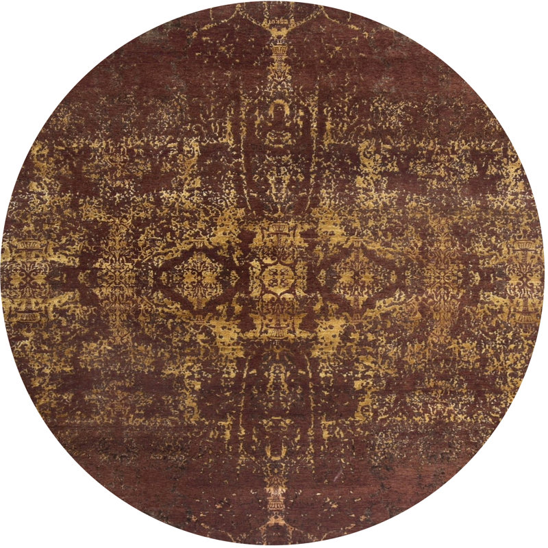Tapis oriental brun / doré, Rond 8 pi