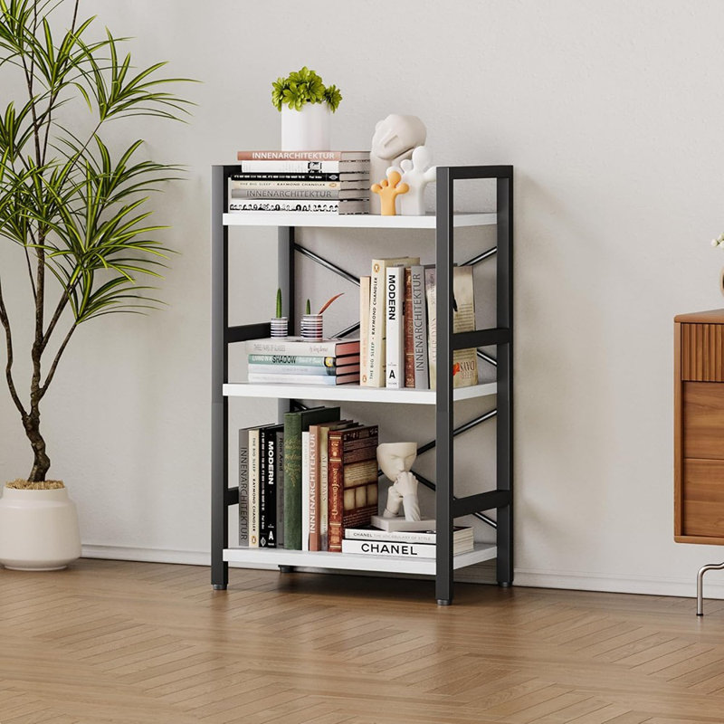 Bibliothèque industrielle à 3 niveaux, structure en métal blanc, étagère rustique, rangement pour le salon, la chambre à coucher ou le bureau personnel