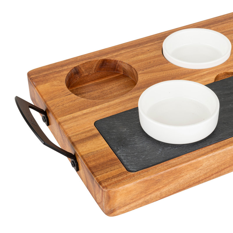 Viking 7pc Acacia Wood Slate Cheese Board/Charcuterie Set