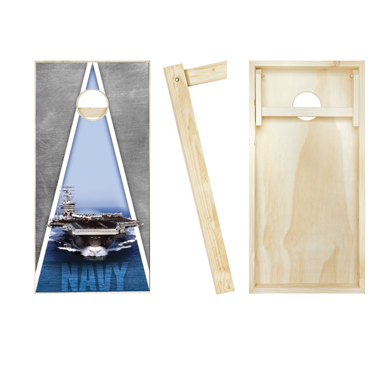 Ensemble de cornhole en bois massif 2 pi x 4 pi avec sacs, Rouge / bleu marine