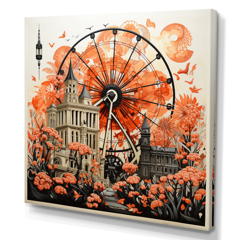 Coral Ferris Wheel Joyful Spin II - Amusement Parks Wall Art Prints, Toile tendue, H 24 po x l 24 po x P 1 po
