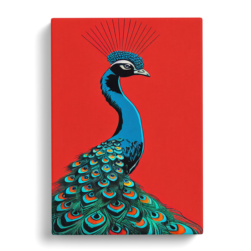 XV1022-3452X Peacock Retro Art - Print, Wrapped Canvas, No Matte, 50cm H x 35cm W